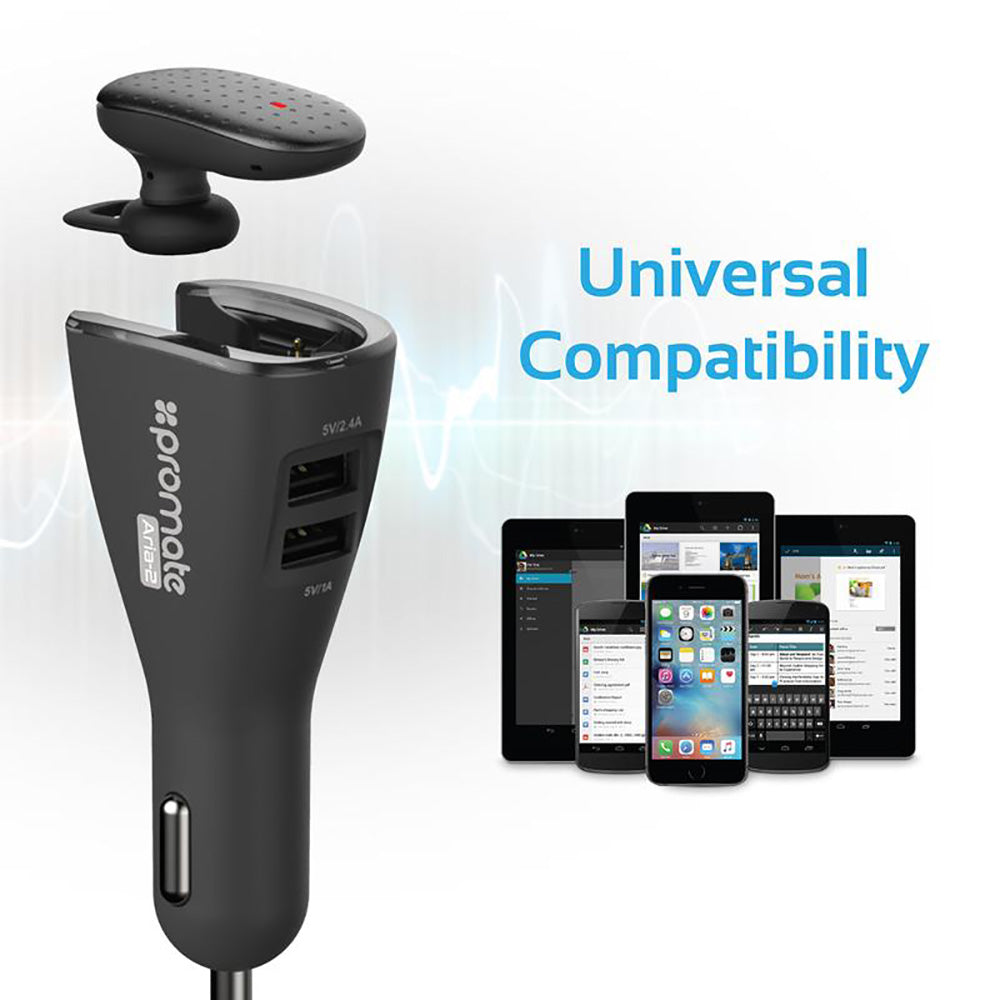Promate Aria 2 Bluetooth Headset with USB 2A Car Charger (4610654437476) Promate Aria 2 Bluetooth Headset with USB 2A Car Charger (4610654437476)